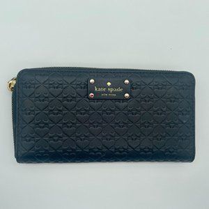 Kate Spade embossed black leather wallets zip around